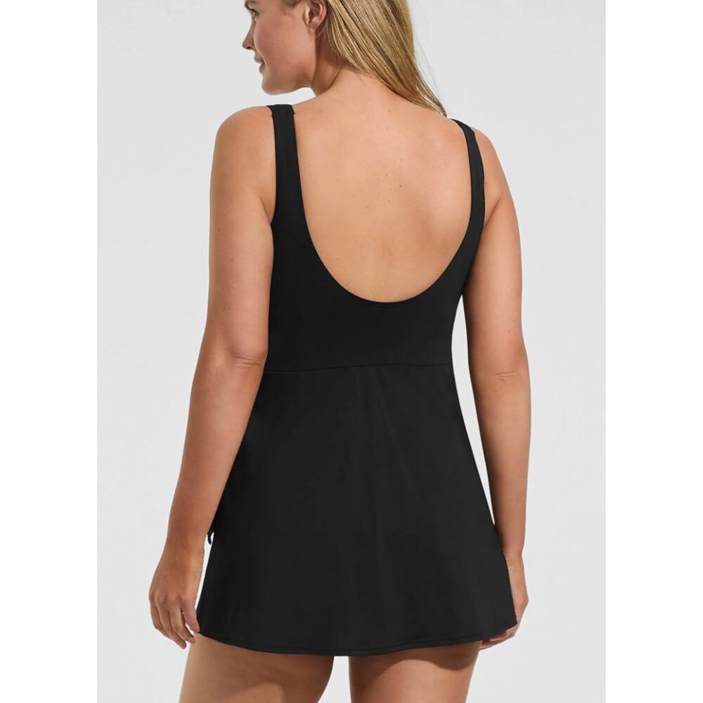Lands End Wrap & Side Tie Swim Dress Swimsuit | 16W, Black - Picture 2 of 16